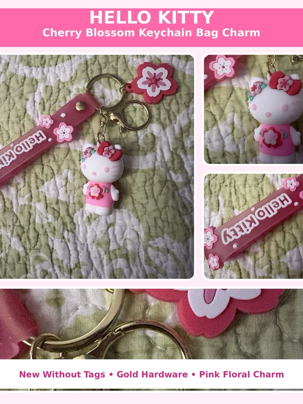 Hello Kitty Cherry Blossom Keychain Bag Charm NWT